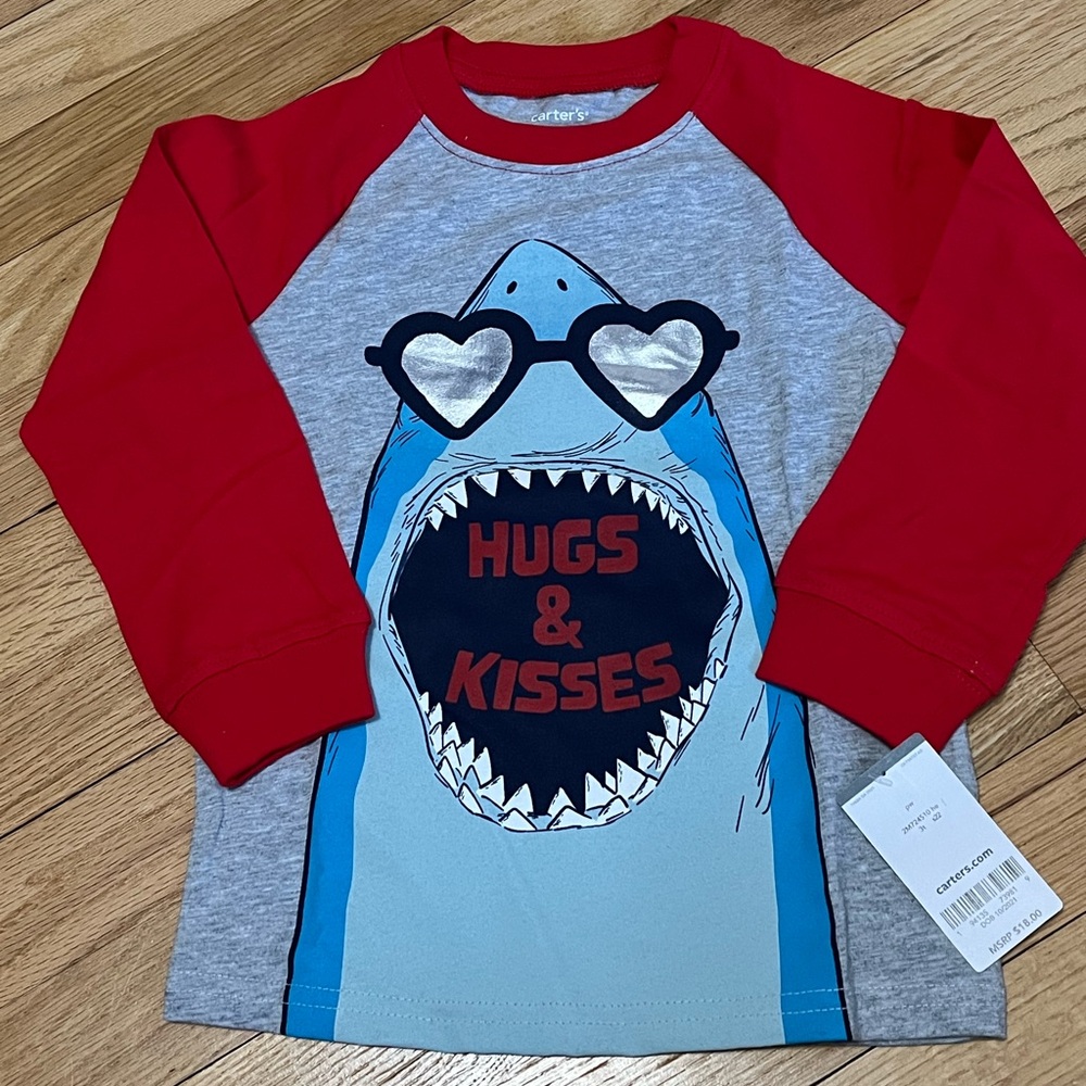 Carter's Red and Gray Shark Long Sleeve Tee